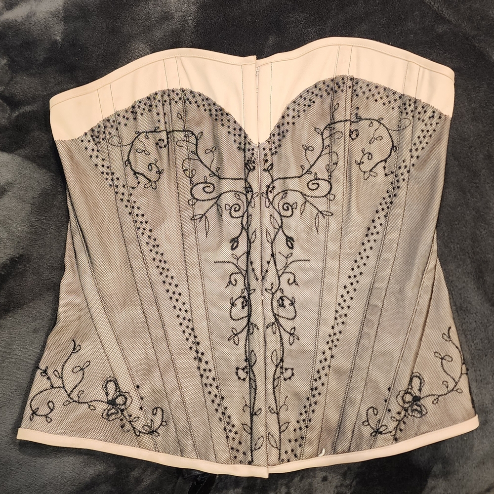 Elegant Cream and Black Embroidered Corset